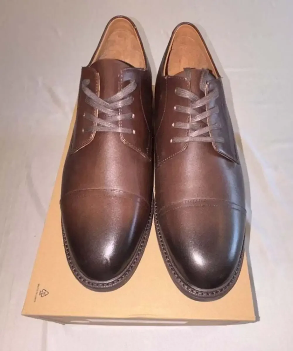 Polo Ralph Lauren Men's Asher Leather Cap Toe Oxford Dress Shoes Dark Brown